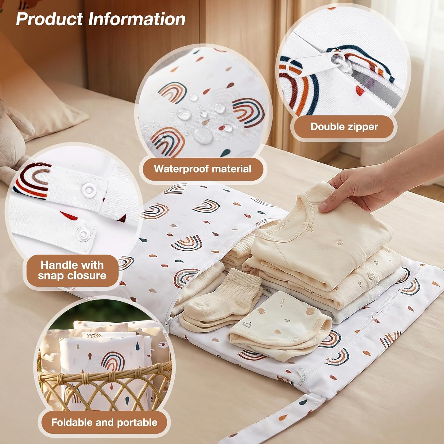 2 Stück Wetbag Kindergarten, Nasstasche Organizer, Schwimmsachen Nassbeutel, Wiederverwendbar Nasse und Trocken Wickeltasche Beutel mit Reißverschluss für Kleinkind Reisen Strand und Pool – Bild 3