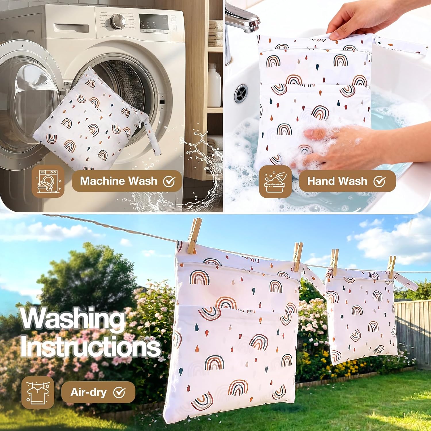 2 Stück Wetbag Kindergarten, Nasstasche Organizer, Schwimmsachen Nassbeutel, Wiederverwendbar Nasse und Trocken Wickeltasche Beutel mit Reißverschluss für Kleinkind Reisen Strand und Pool – Bild 4