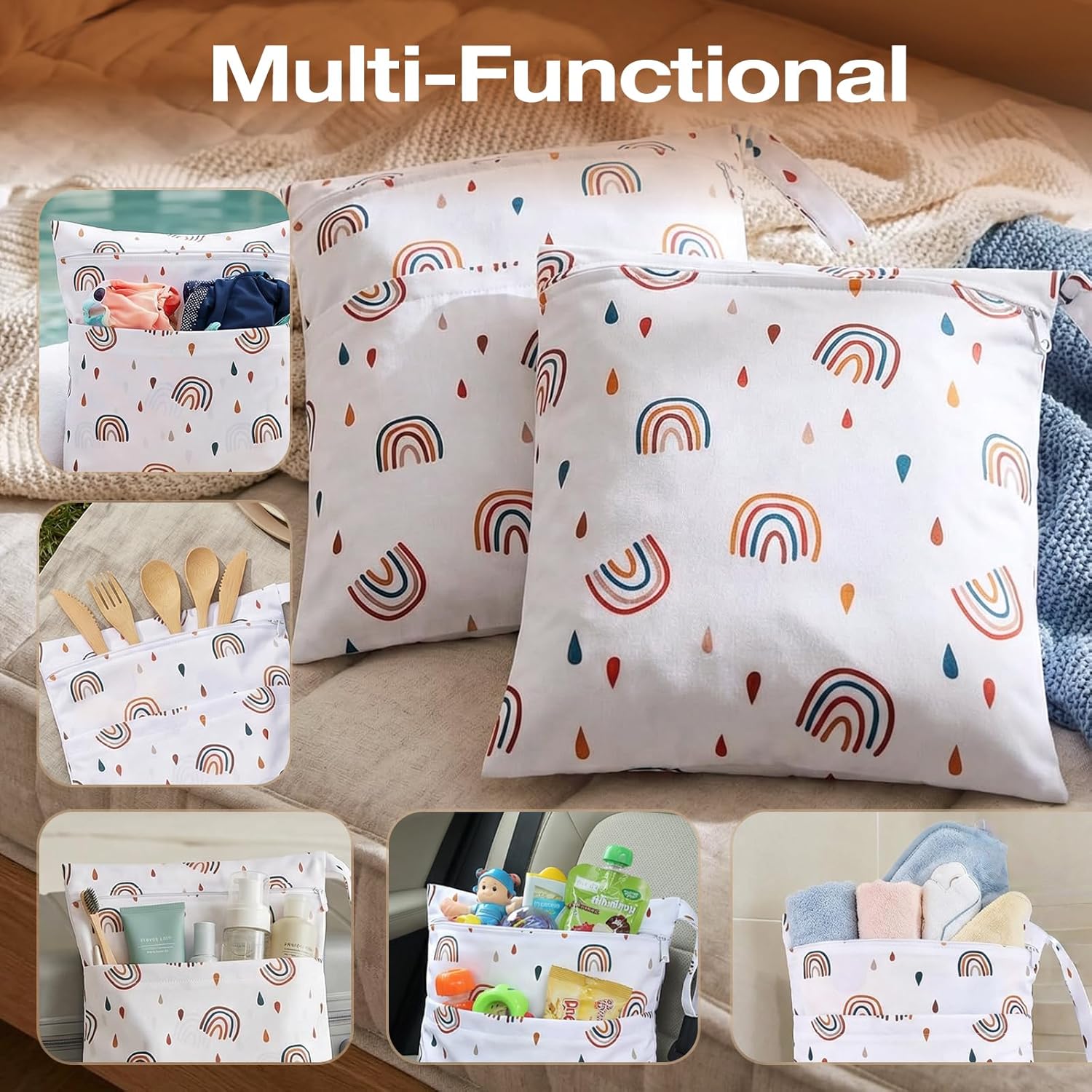 2 Stück Wetbag Kindergarten, Nasstasche Organizer, Schwimmsachen Nassbeutel, Wiederverwendbar Nasse und Trocken Wickeltasche Beutel mit Reißverschluss für Kleinkind Reisen Strand und Pool – Bild 6