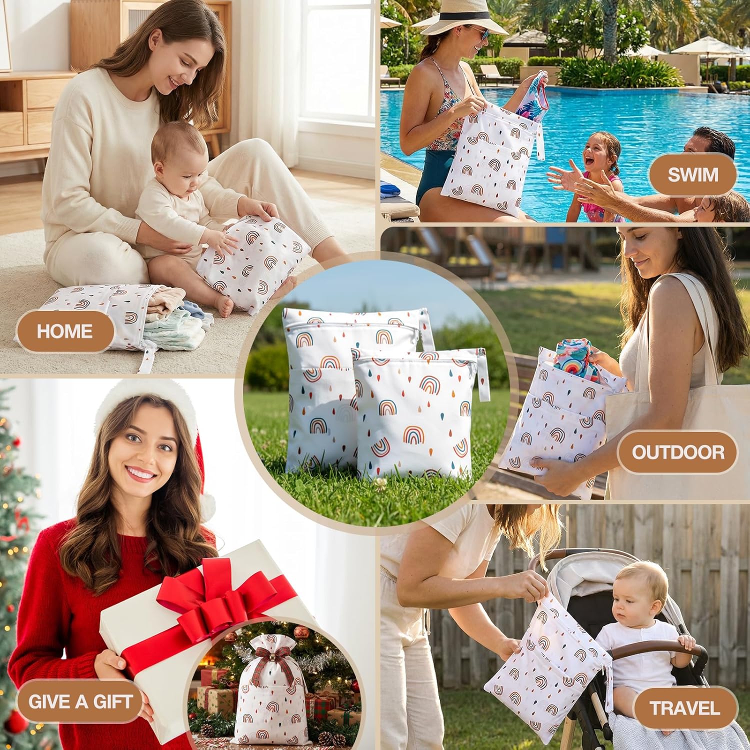 2 Stück Wetbag Kindergarten, Nasstasche Organizer, Schwimmsachen Nassbeutel, Wiederverwendbar Nasse und Trocken Wickeltasche Beutel mit Reißverschluss für Kleinkind Reisen Strand und Pool – Bild 7