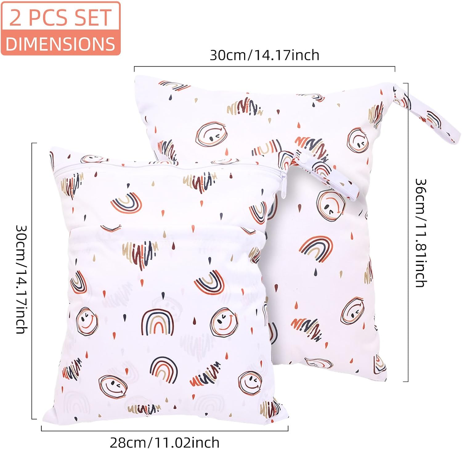 2 Stück Nassbeutel Kindergarten, Wetbag Kita Mädchen und Junge, Wet Bag Organiser für Kleinkind Windeln Reisen Gym Strand Pool (Regenbogen Lächeln) – Bild 3