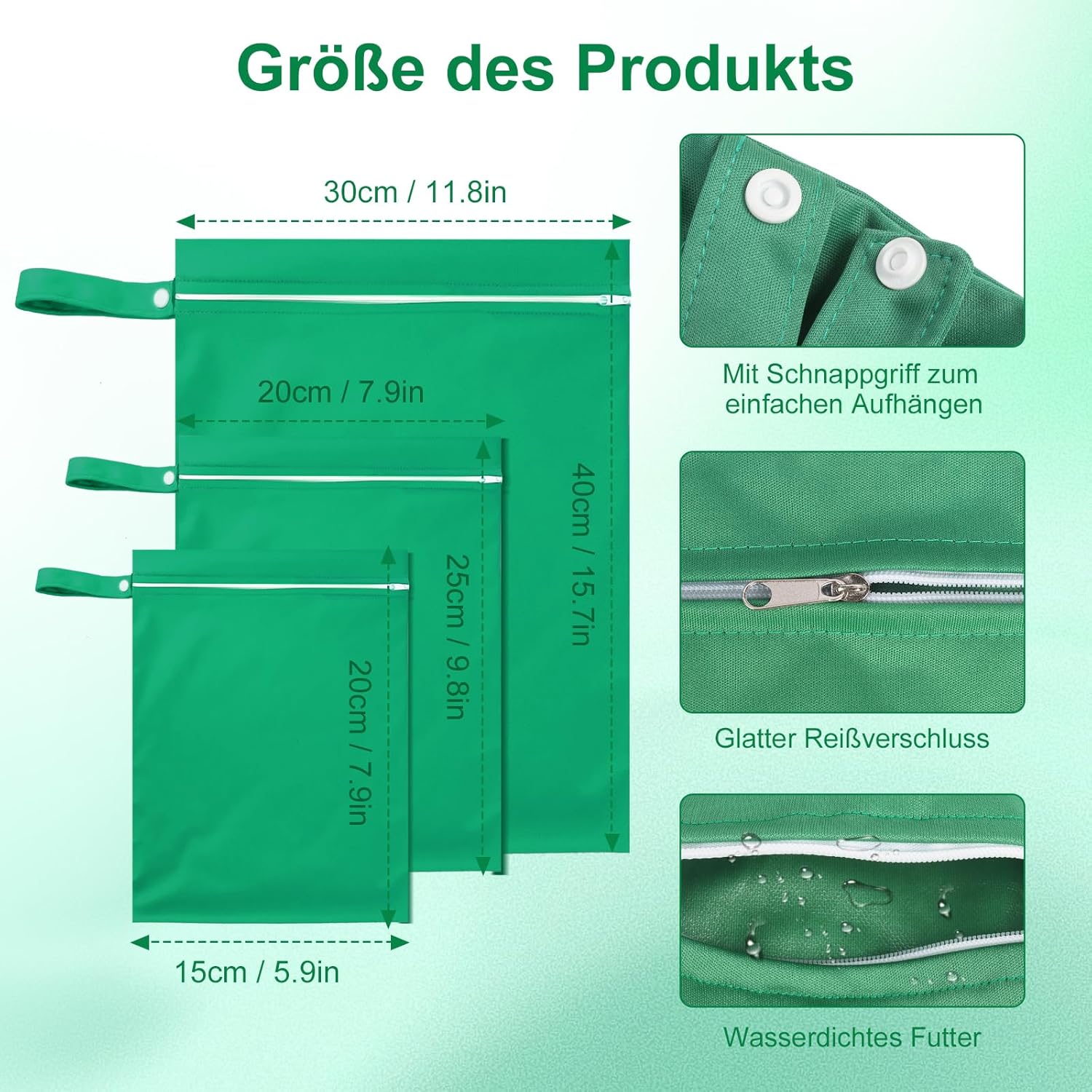 3 Stück Nassbeutel, Groß Mittel Klein Wetbag, WäSchebeutel Reise, Wasserfester Beutel, Nasstasche Schwimmsachen, Wiederverwendbarer Nasstasche, Wasserdichter Beutel für Badeanzüge, Windeln – Bild 2