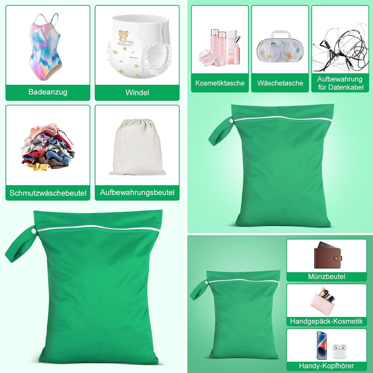3 Stück Nassbeutel, Groß Mittel Klein Wetbag, WäSchebeutel Reise, Wasserfester Beutel, Nasstasche Schwimmsachen, Wiederverwendbarer Nasstasche, Wasserdichter Beutel für Badeanzüge, Windeln – Bild 4
