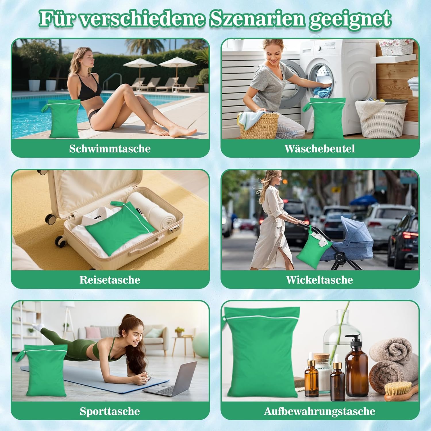 3 Stück Nassbeutel, Groß Mittel Klein Wetbag, WäSchebeutel Reise, Wasserfester Beutel, Nasstasche Schwimmsachen, Wiederverwendbarer Nasstasche, Wasserdichter Beutel für Badeanzüge, Windeln – Bild 6