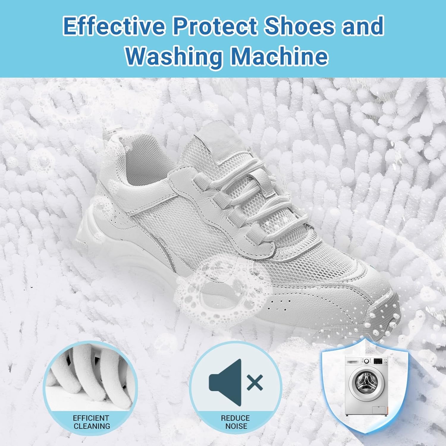 Schuhwaschbeutel Waschmaschine, Schuhwaschbeutel mit Zwei Zonen-Design und 2er Netztaschen für Komplettreinigung, Wäschesack Schuhe für Waschmaschine, Schuhe Wäschenetz für Sneaker, Weiß – Bild 3