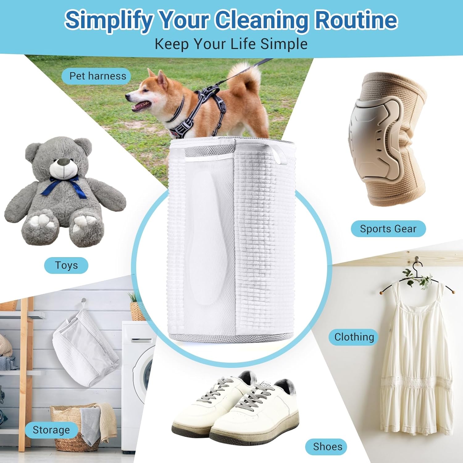 Schuhwaschbeutel Waschmaschine, Schuhwaschbeutel mit Zwei Zonen-Design und 2er Netztaschen für Komplettreinigung, Wäschesack Schuhe für Waschmaschine, Schuhe Wäschenetz für Sneaker, Weiß – Bild 8