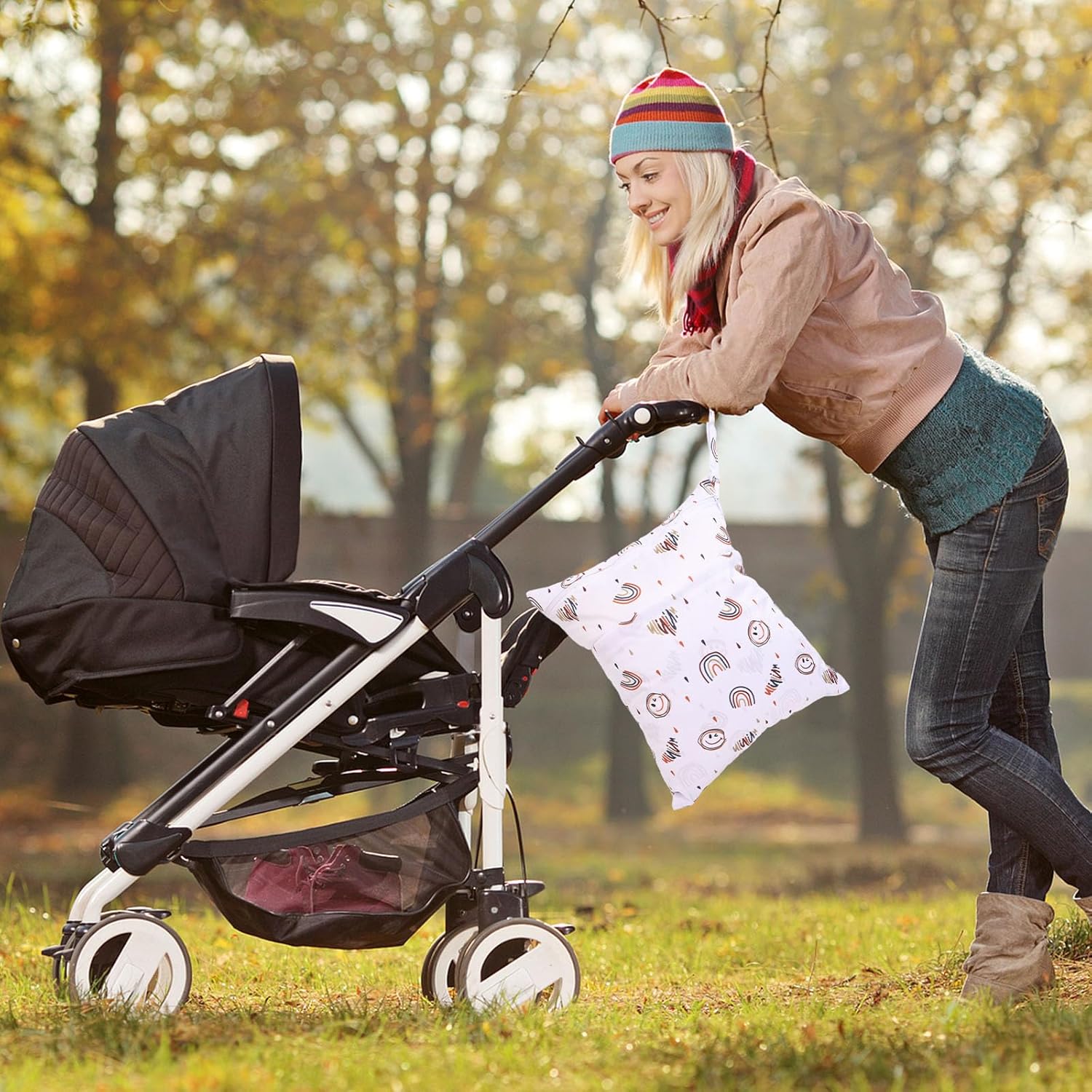 2 Stück Nassbeutel Kindergarten, Wetbag Kita Mädchen und Junge, Wet Bag Organiser für Kleinkind Windeln Reisen Gym Strand Pool (Regenbogen Lächeln) – Bild 2