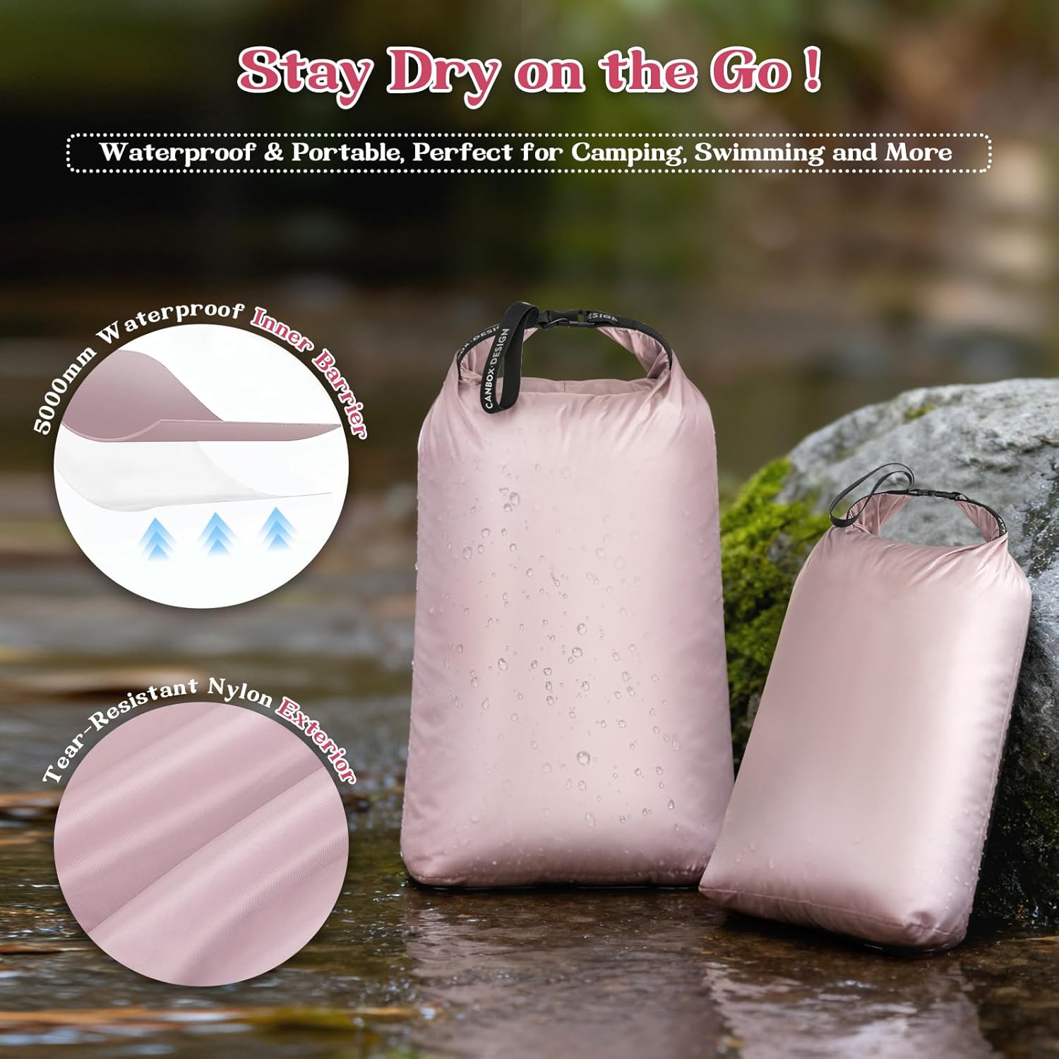 2 Stück Reisewäschesack, Wasserdichter Nassbeutel, Nylon Wäschesäcke, Compression Reise-Organizer for Schwimmen Yoga Badeanzug Workout, Strandtücher, Windeln – Bild 2