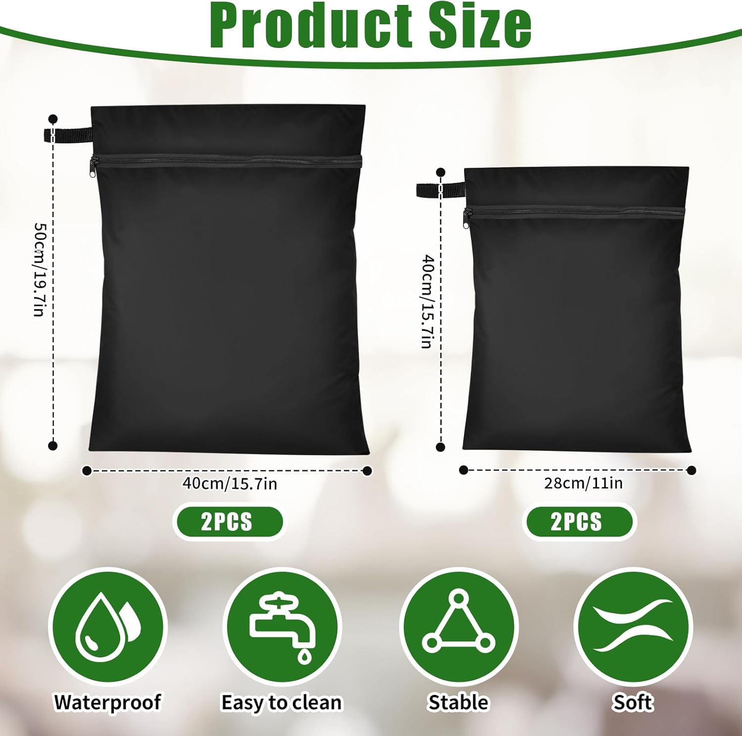 Wetbag Schwarze Wiederverwendbar zur Aufbewahrung - 4 Stück Nassbeutel Wasserdicht,Nasstasche Schmutzabweisend,Wäschebeutel Reise Einfach zu Verstauen(50 * 40,40 * 28cm) – Bild 2