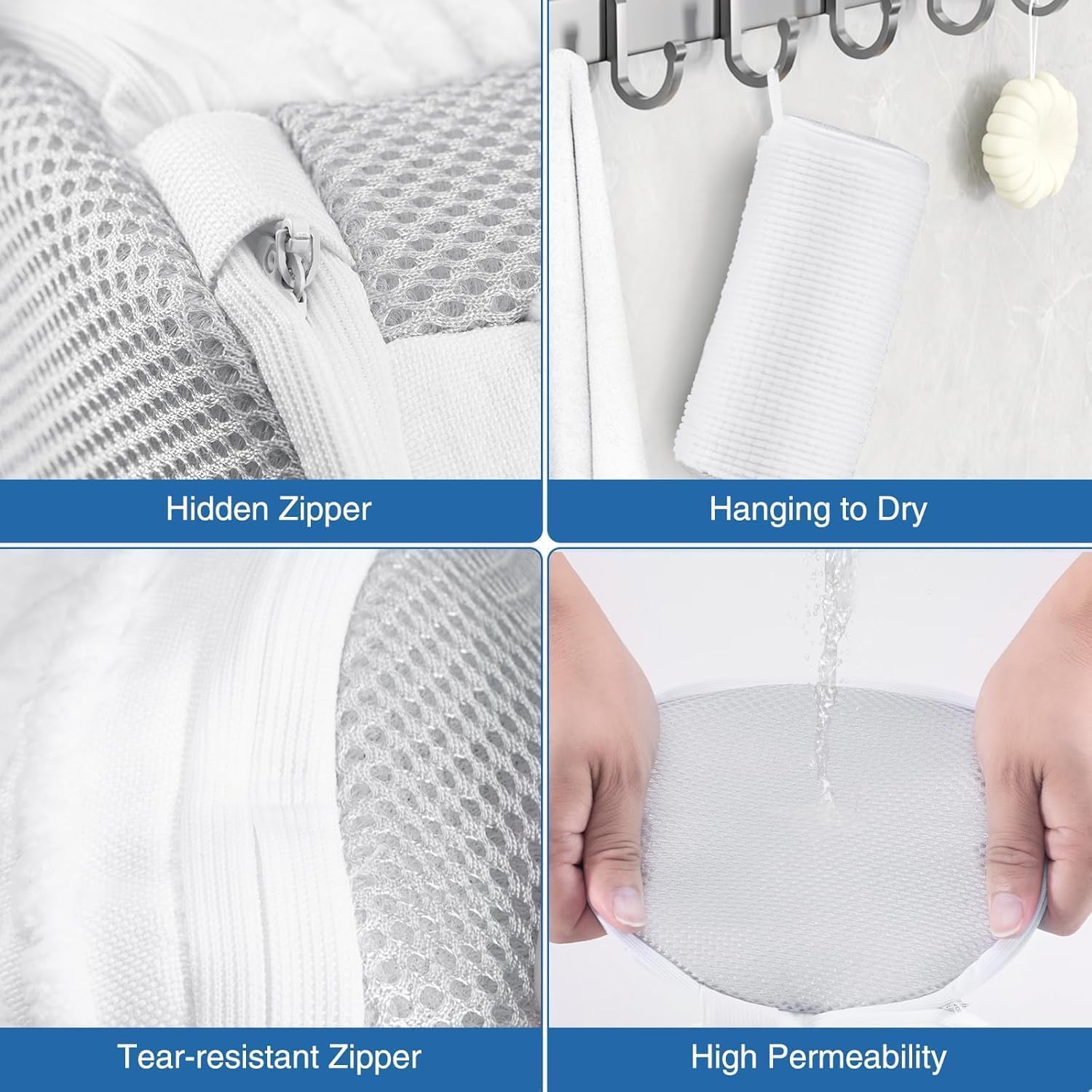 2Pcs Schuhe Waschbeutel, Schuhwaschbeutel Waschmaschine mit Verstellbare Schuhspanner, Wäschesack Schuhe mit Verstecktem Reißverschluss, Wiederverwendbarer Wäschenetz für Sneaker, Weiß – Bild 6