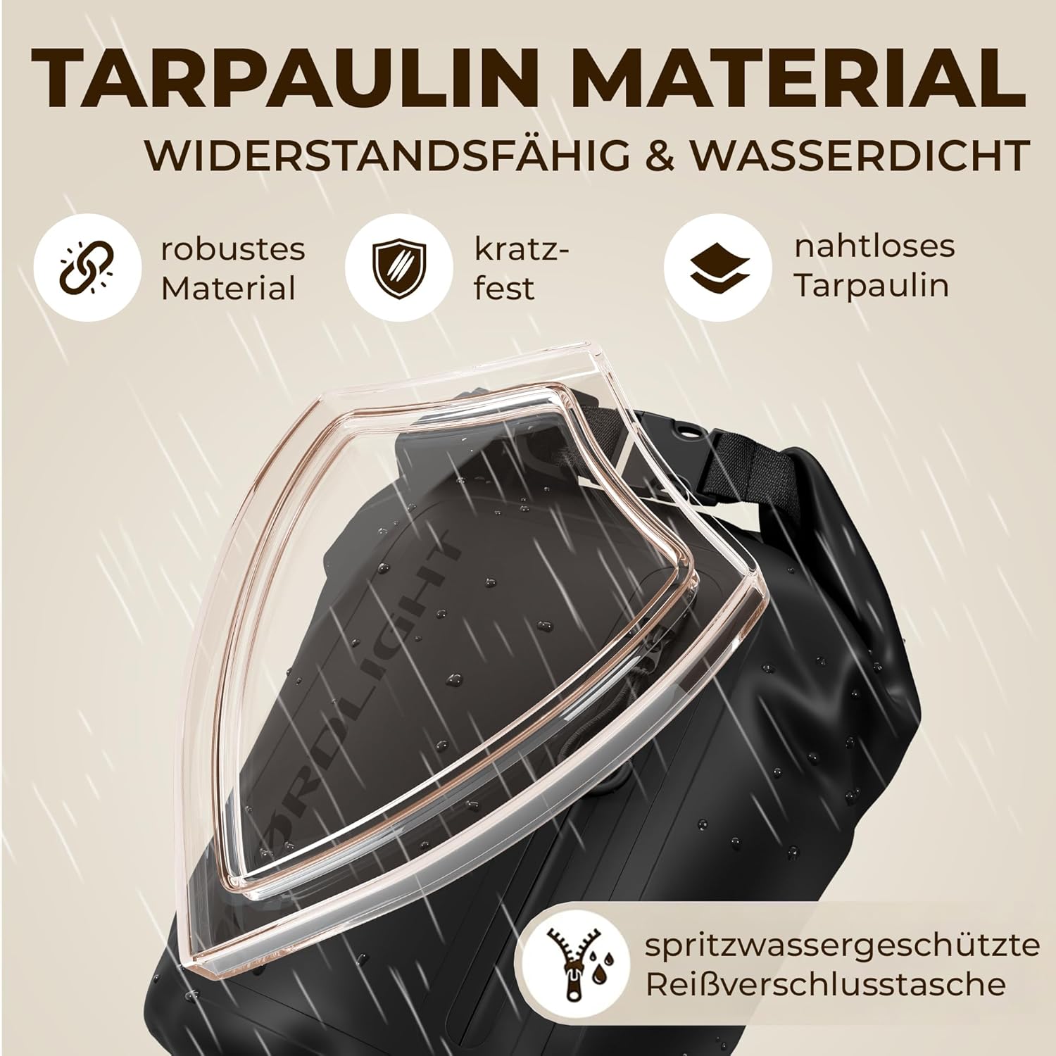 Nordlight Dry Bag wasserdichte Tasche mit Handyhülle + Roll-Top, Schultergurt | Drybag wasserfester Rucksack Beutel Packsack Seesack Wassersack Wetbag | Baden Schwimmen Strand SUP – Schwarz, 5 Liter – Bild 4