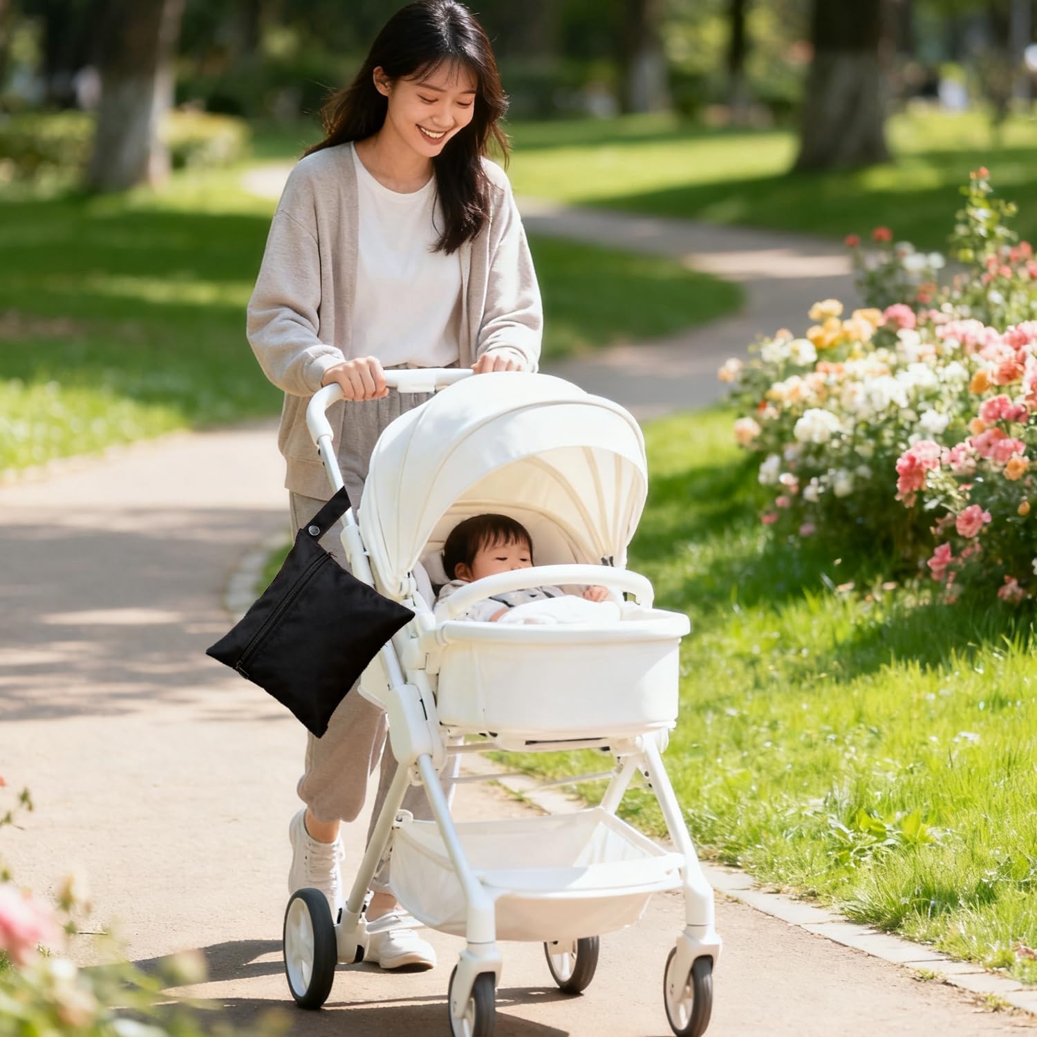 3er-Pack Windelbeutel Organizer, Schwarz gemusterte Wetbags für Babys, 3 Größen, Wiederverwendbare Wickeltaschen mit Reißverschluss für Camping, Schwimmen, Reisen und Strand – Bild 5