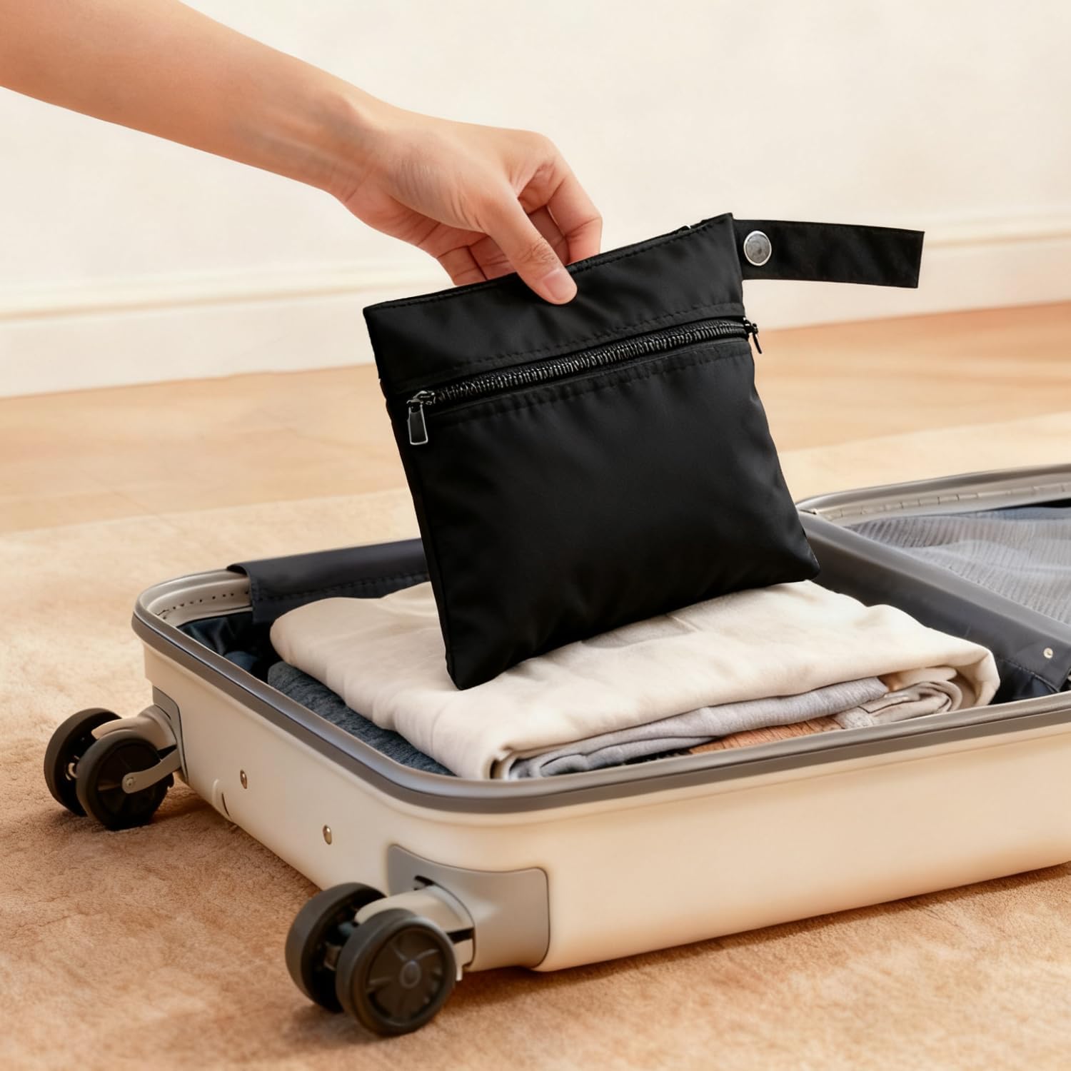 3er-Pack Windelbeutel Organizer, Schwarz gemusterte Wetbags für Babys, 3 Größen, Wiederverwendbare Wickeltaschen mit Reißverschluss für Camping, Schwimmen, Reisen und Strand – Bild 6