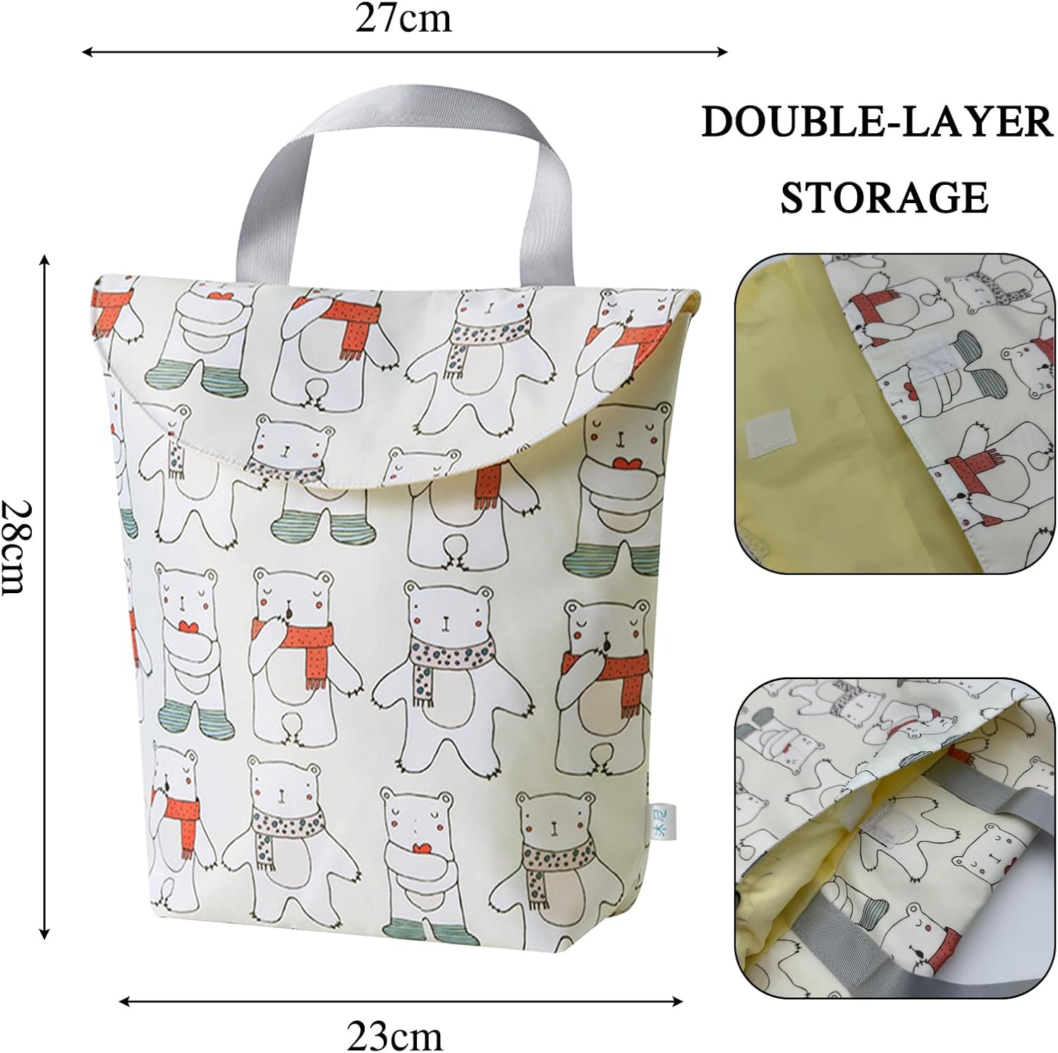 Eisbärenmotiv Wetbag, Wetbag Kindergarten, Nasstaschen Windeltasche, Waschbare Nassbeutel mit Einem Griff, Wasserdicht Zweischichtige Lagerung Wetbags Schwimmsachen für Schwimmen Gym Reisen – Bild 3