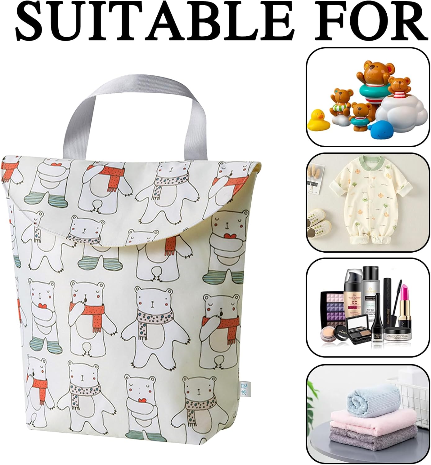 Eisbärenmotiv Wetbag, Wetbag Kindergarten, Nasstaschen Windeltasche, Waschbare Nassbeutel mit Einem Griff, Wasserdicht Zweischichtige Lagerung Wetbags Schwimmsachen für Schwimmen Gym Reisen – Bild 4