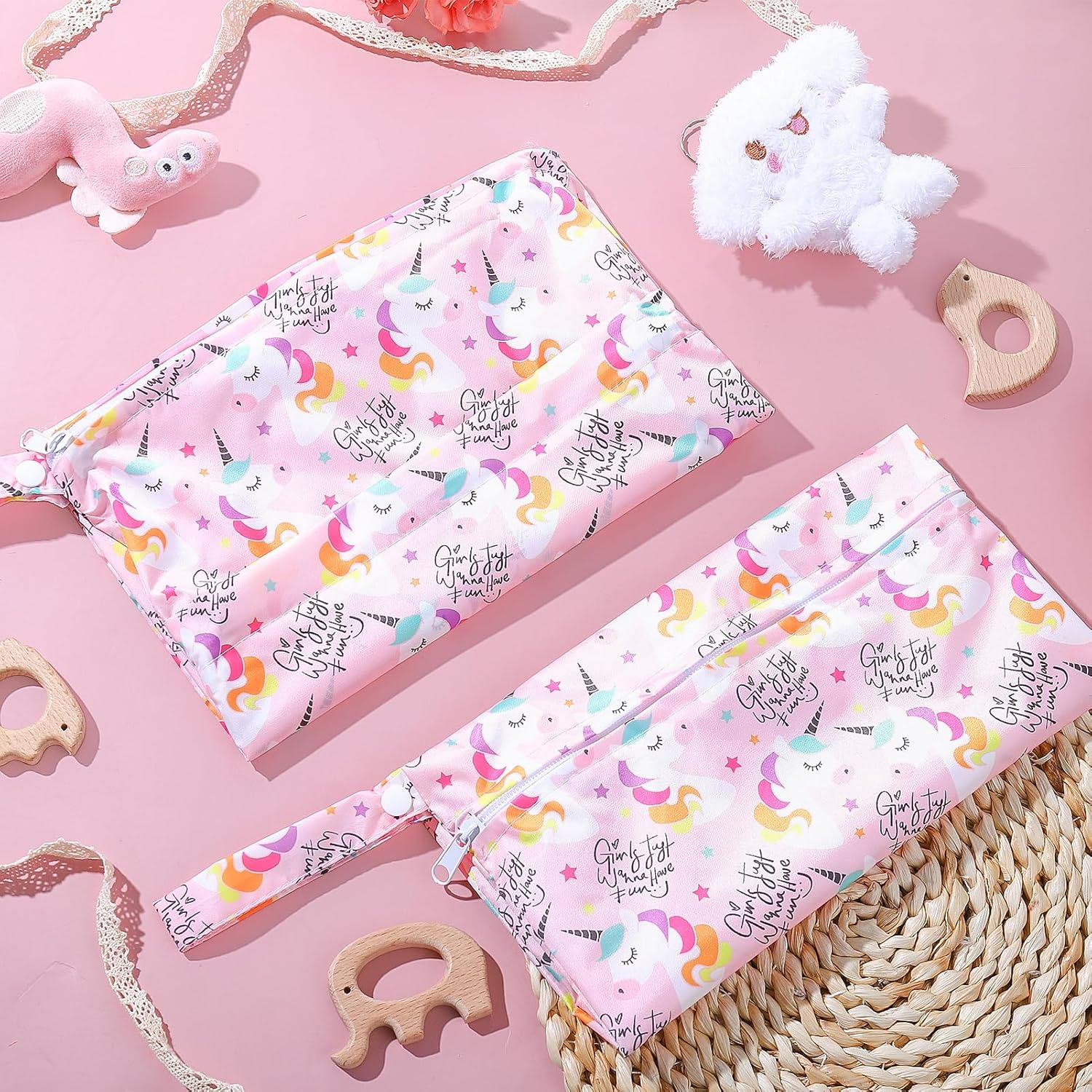 2 Stück Nassbeutel,Wiederverwendbar Wetbag Einhorn,Kindergarten Windeltasche für Unterwegs,Wetbag Periodenwäsche Wasserdicht,Nasstasche für Schwimmbad,Strand,Reisen,Fitnessstudio – Bild 6