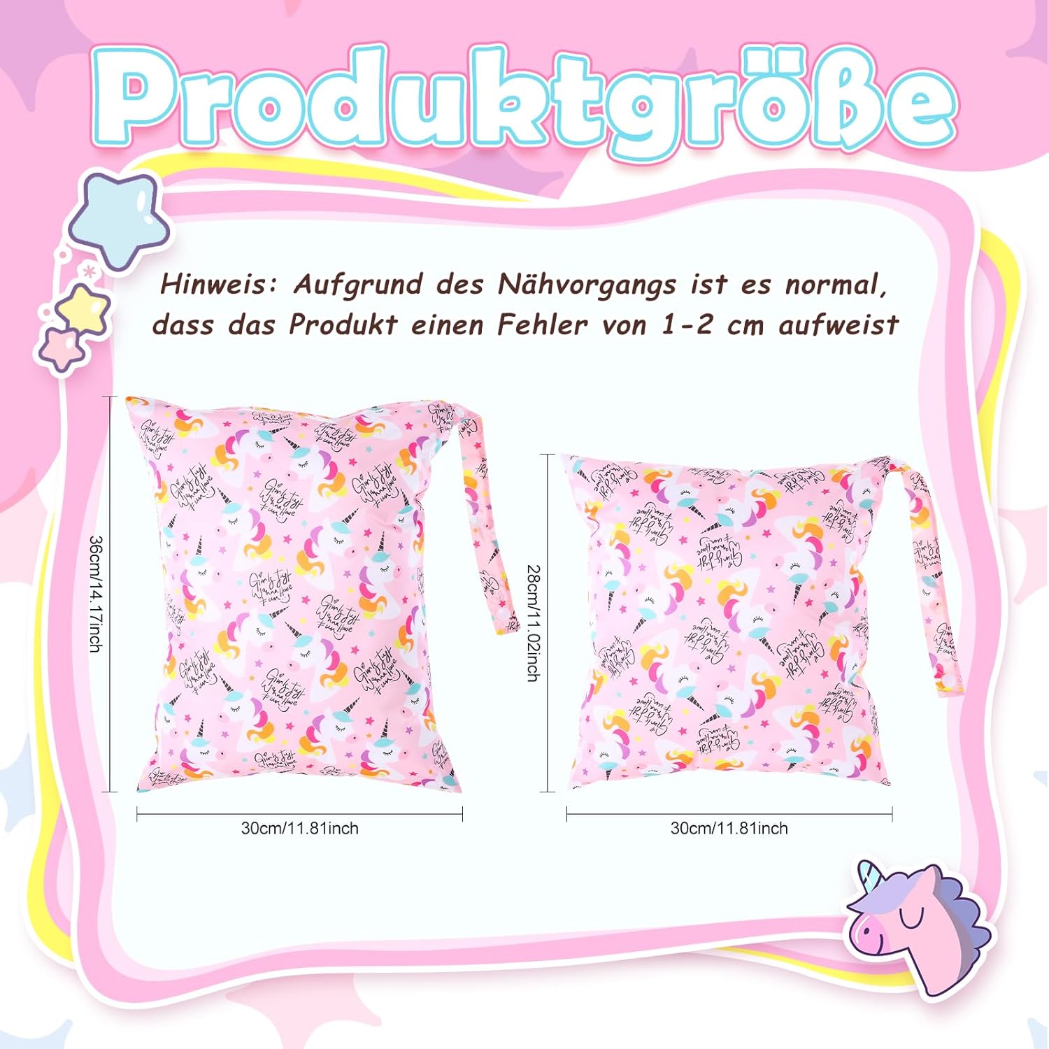 2 Stück Nassbeutel,Wiederverwendbar Wetbag Einhorn,Kindergarten Windeltasche für Unterwegs,Wetbag Periodenwäsche Wasserdicht,Nasstasche für Schwimmbad,Strand,Reisen,Fitnessstudio – Bild 2