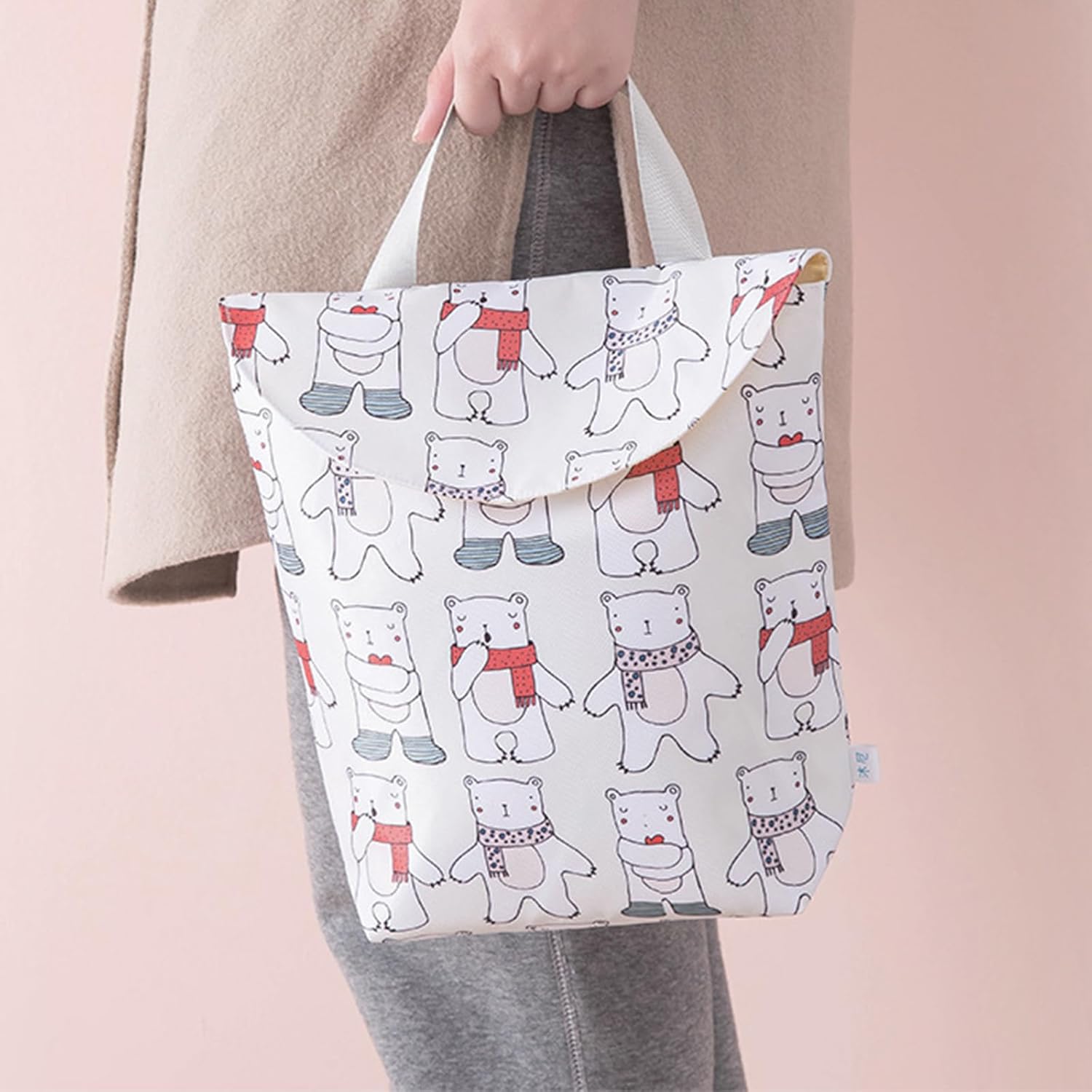 Eisbärenmotiv Wetbag, Wetbag Kindergarten, Nasstaschen Windeltasche, Waschbare Nassbeutel mit Einem Griff, Wasserdicht Zweischichtige Lagerung Wetbags Schwimmsachen für Schwimmen Gym Reisen – Bild 2