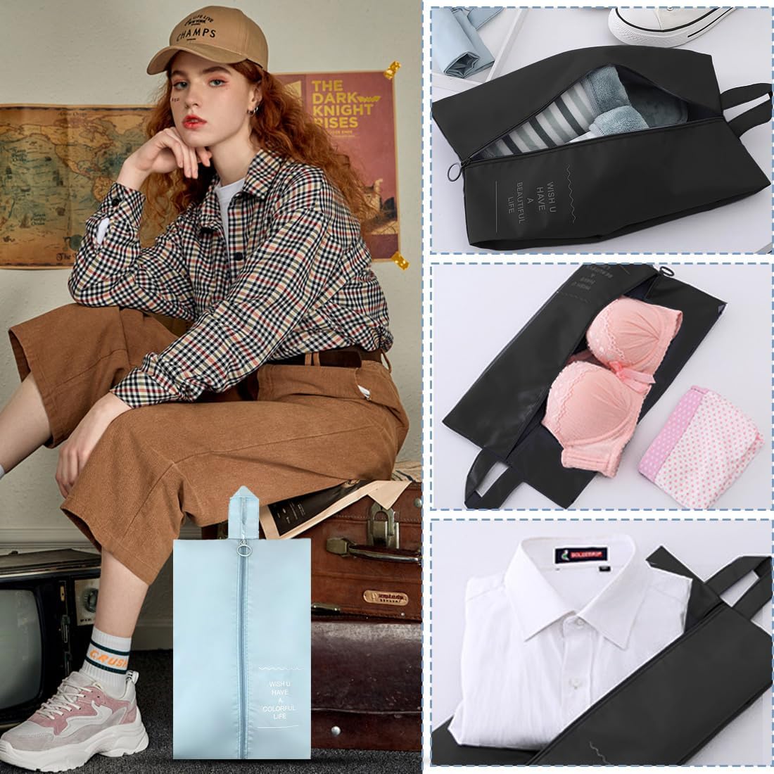 2er Schuhtasche, Wasserfeste Schuhbeutel Reise, Schmutzabweisender Schuhsack, Schuhorganizer Mit Reißverschluss, Haushaltsartikel Aufbewahrung,Kosmetik Aufbewahrung,Reisezubehör, Koffer Gepäck – Bild 4