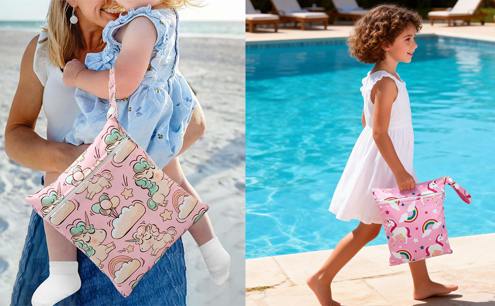 1779037228 355 Wetbag Kindergarten 2 Stueck Nasstasche Rosa Einhorn Wasserdichter Tragbar Beutel