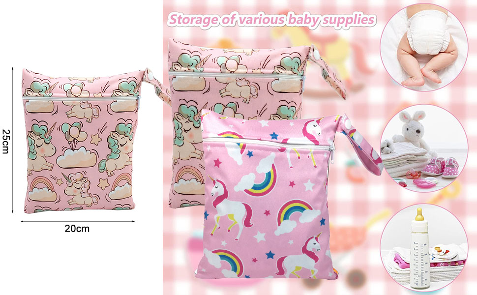 1779037228 45 Wetbag Kindergarten 2 Stueck Nasstasche Rosa Einhorn Wasserdichter Tragbar Beutel