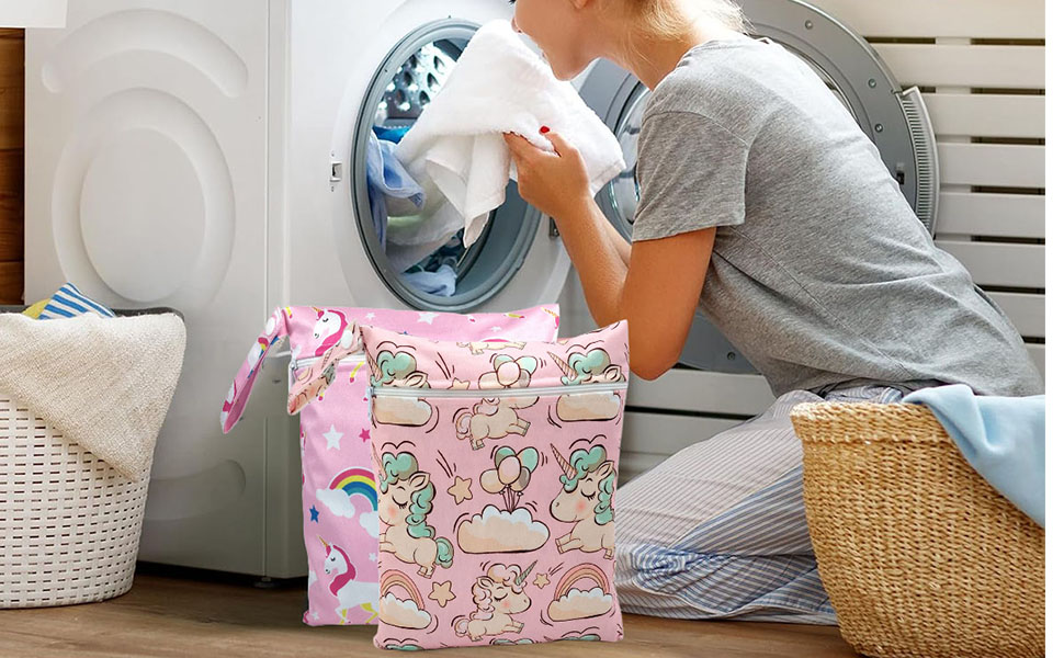 1779037228 709 Wetbag Kindergarten 2 Stueck Nasstasche Rosa Einhorn Wasserdichter Tragbar Beutel