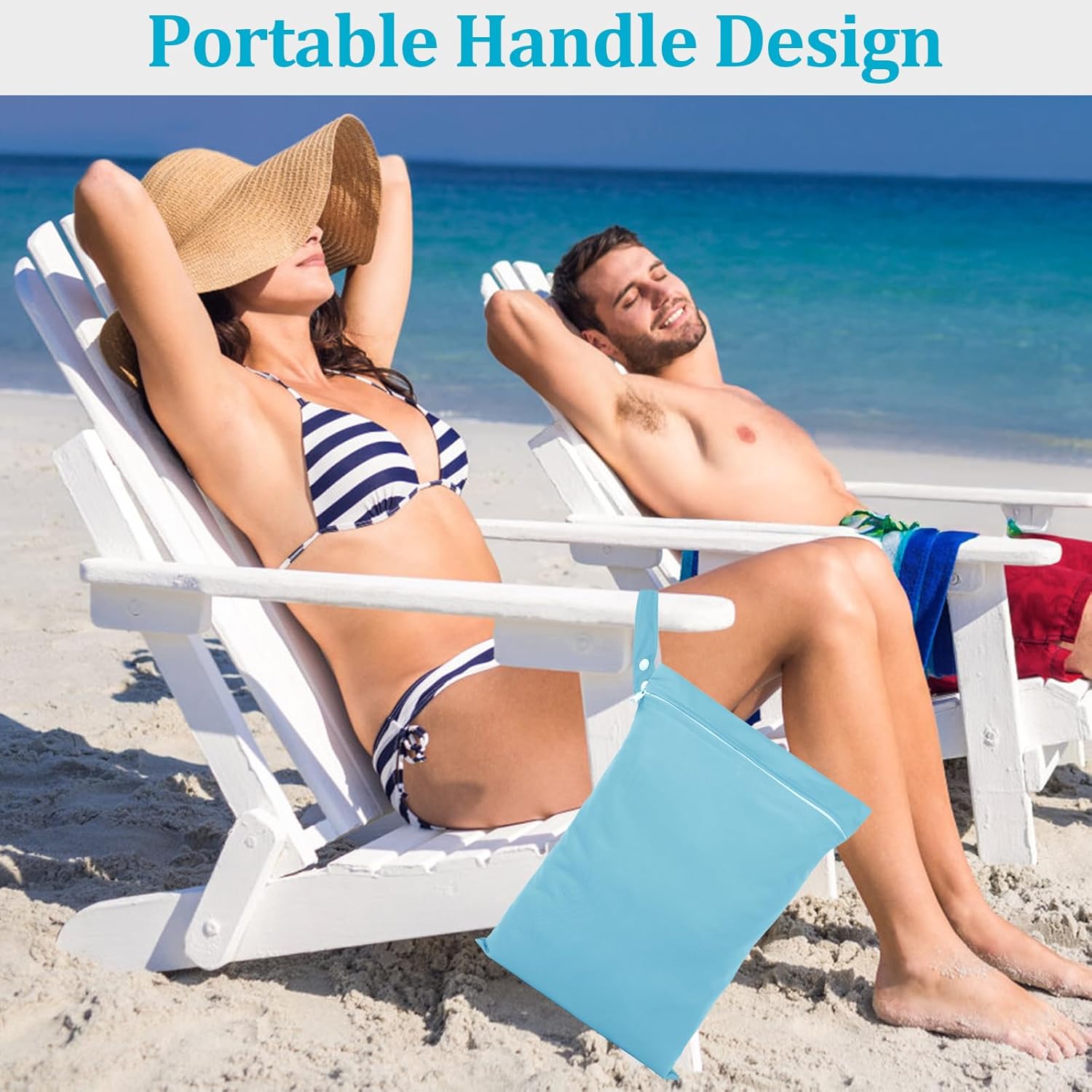 Deepton 2 Stück Nassbeutel 40 x 30 cm, Wetbag Schwimmsachen Blau & Grau, Wasserdicht Nasstasche mit Reißverschluss, Wiederverwendbar Reise Wäschesack für Badeanzüge, Strandtücher, Windeln – Bild 4