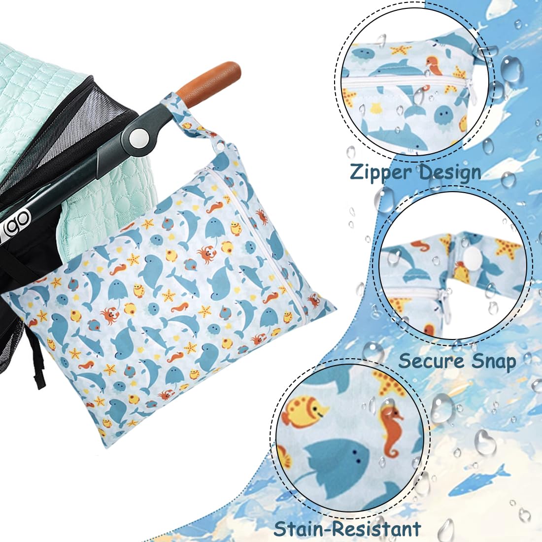 Wetbag Kindergarten,2 Stück,nasstasche Wet Bag windeltasche,Schwimmsachen,Windelbeutel Dry Bag für Reisen Unterwegs,Wiederverwendbare Wet Bag – Bild 3
