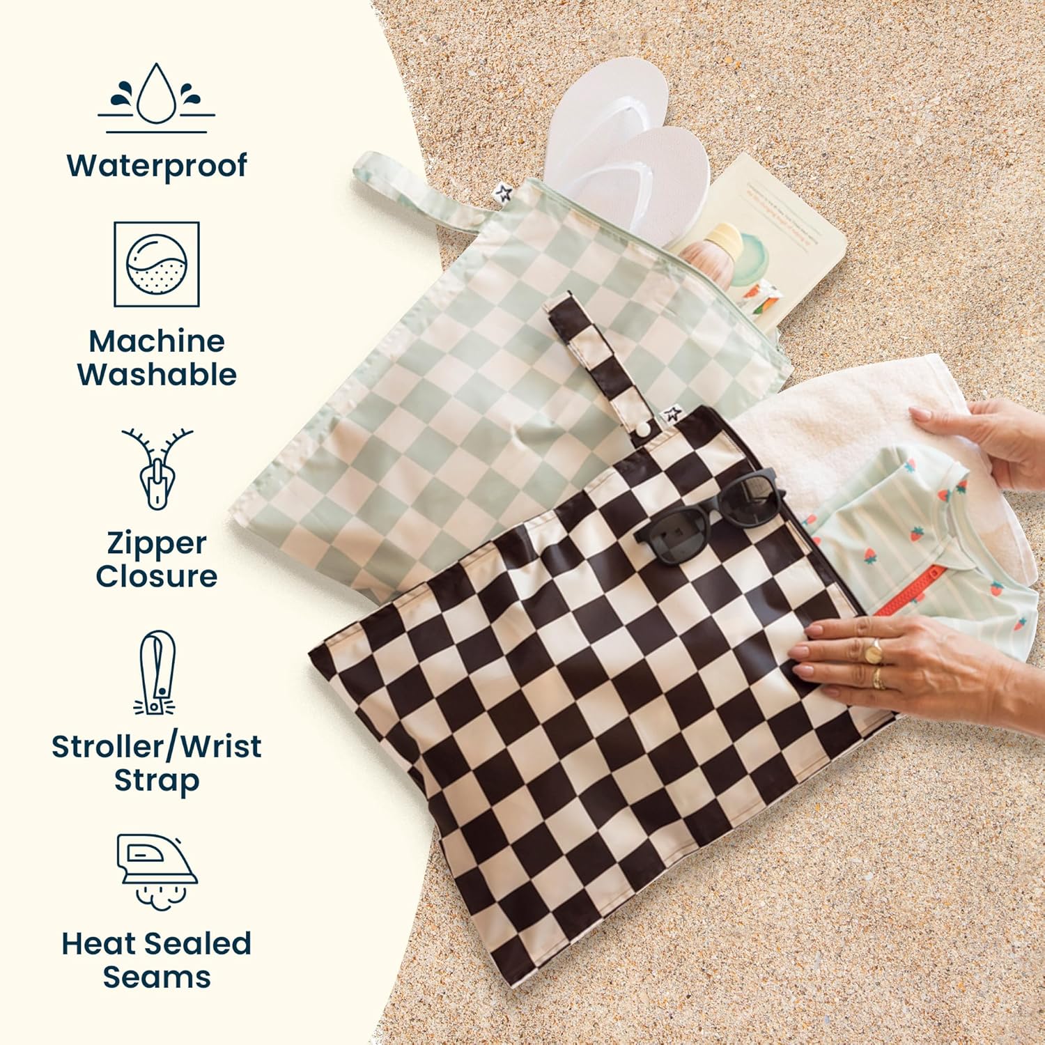 Tiny Twinkle wasserdichte Nass-Tasche | 2 Pack Wiederverwendbare Taschen für nasse Badebekleidung, Babykleidung und Windeln | Reisetasche für Babys – Bild 4