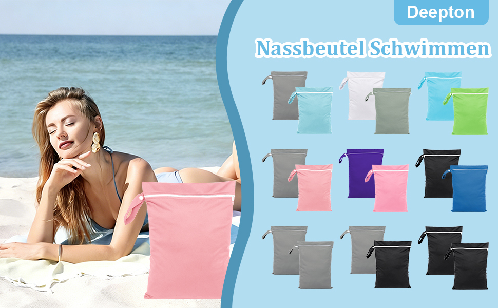 Deepton 2 Stueck Nassbeutel 40 x 30 cm Wetbag Schwimmsachen