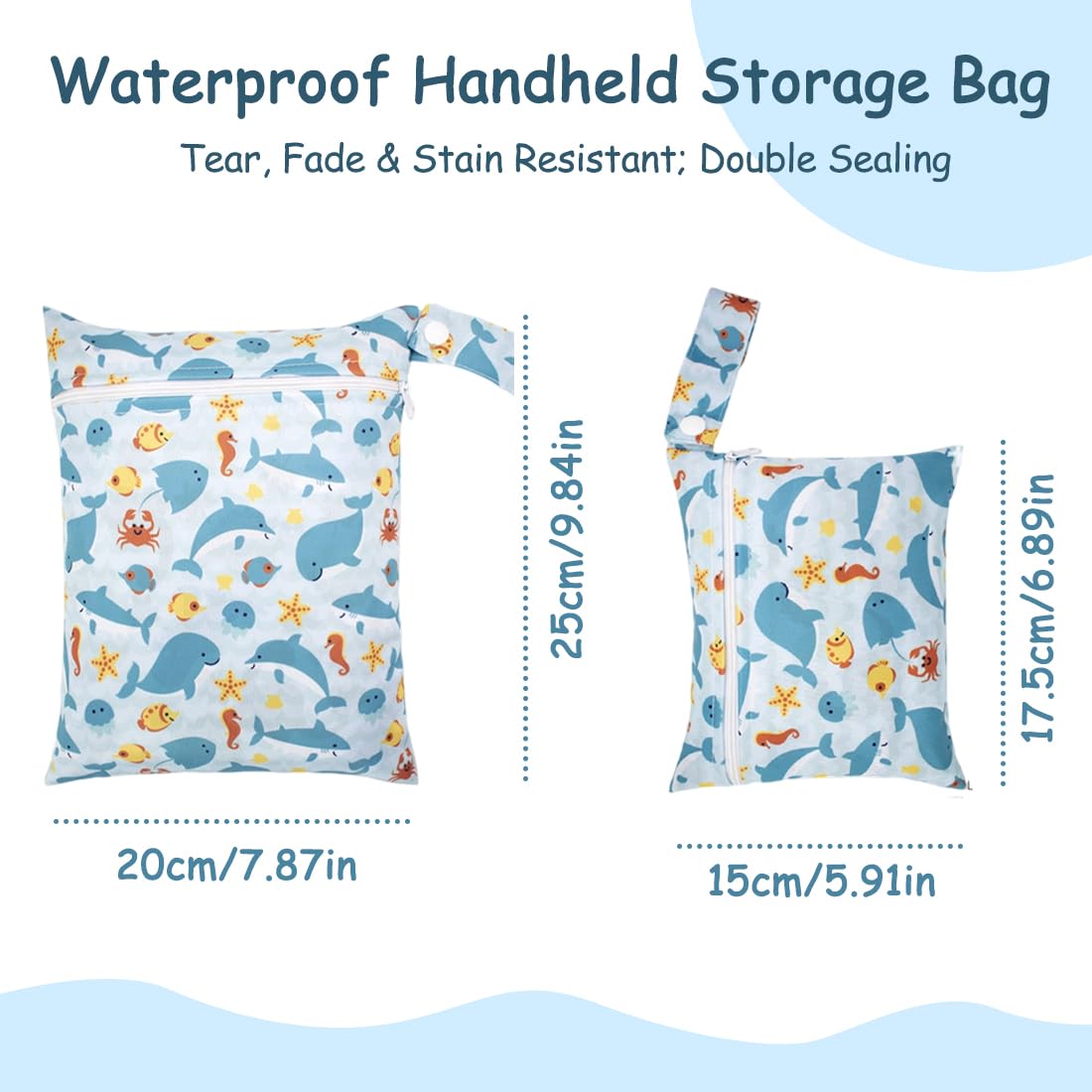 Wetbag Kindergarten,2 Stück,nasstasche Wet Bag windeltasche,Schwimmsachen,Windelbeutel Dry Bag für Reisen Unterwegs,Wiederverwendbare Wet Bag – Bild 2
