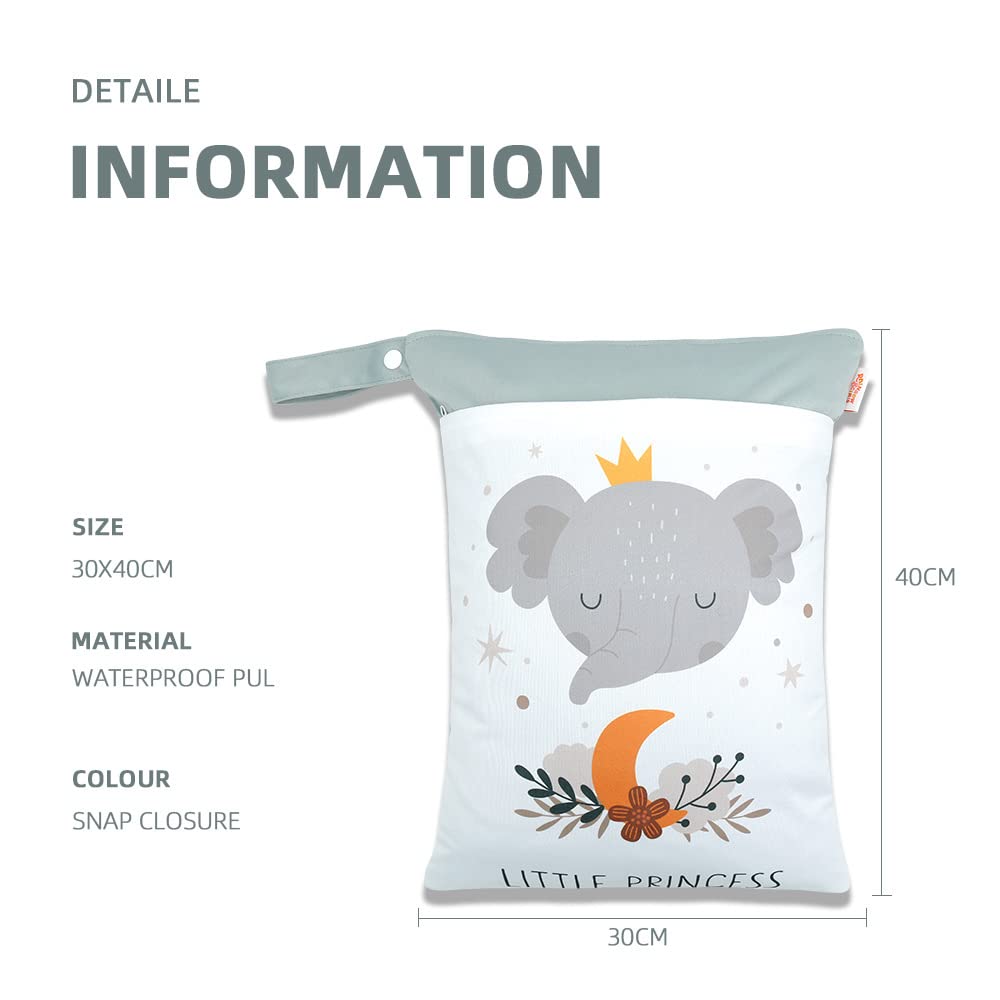 Wetbags für Stoffwindeln Windeltasche Baby 30x40cm Wasserdichte Süßer Tierdruck Organiser Beutel Nasstaschen mit Doppelt Reißverschluss - Nass-Trocken- Trennung (Fuchs) – Bild 2