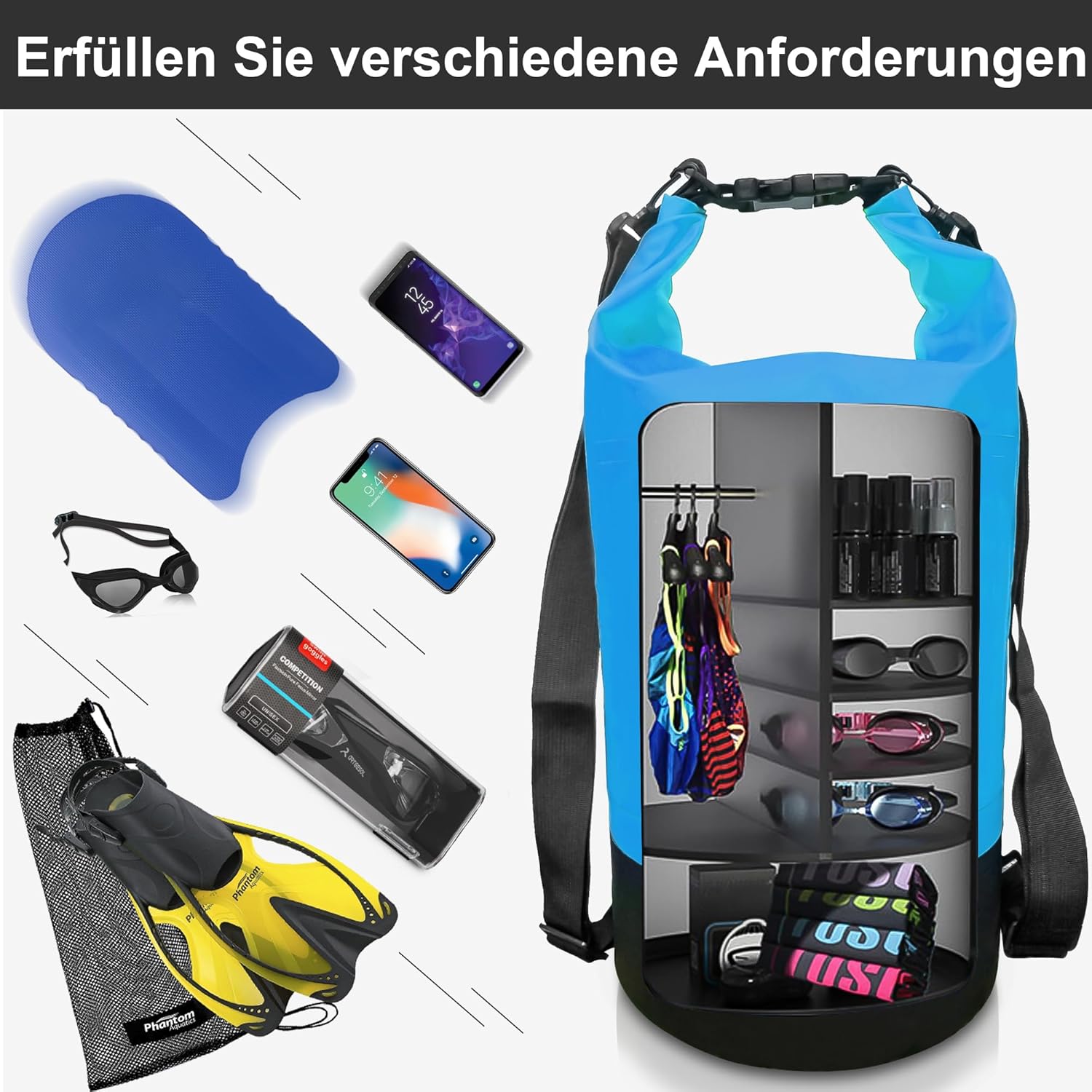 Dry Bag - 5L 10L 20L 30L Waterproof trockener Beutel/Sack wasserdichte Tasche mit Langem justierbarem Bügel für Kayaking Boots-Ausflug Kanu/Fischen/Rafting/Schwimmen/Snowboarding – Bild 4