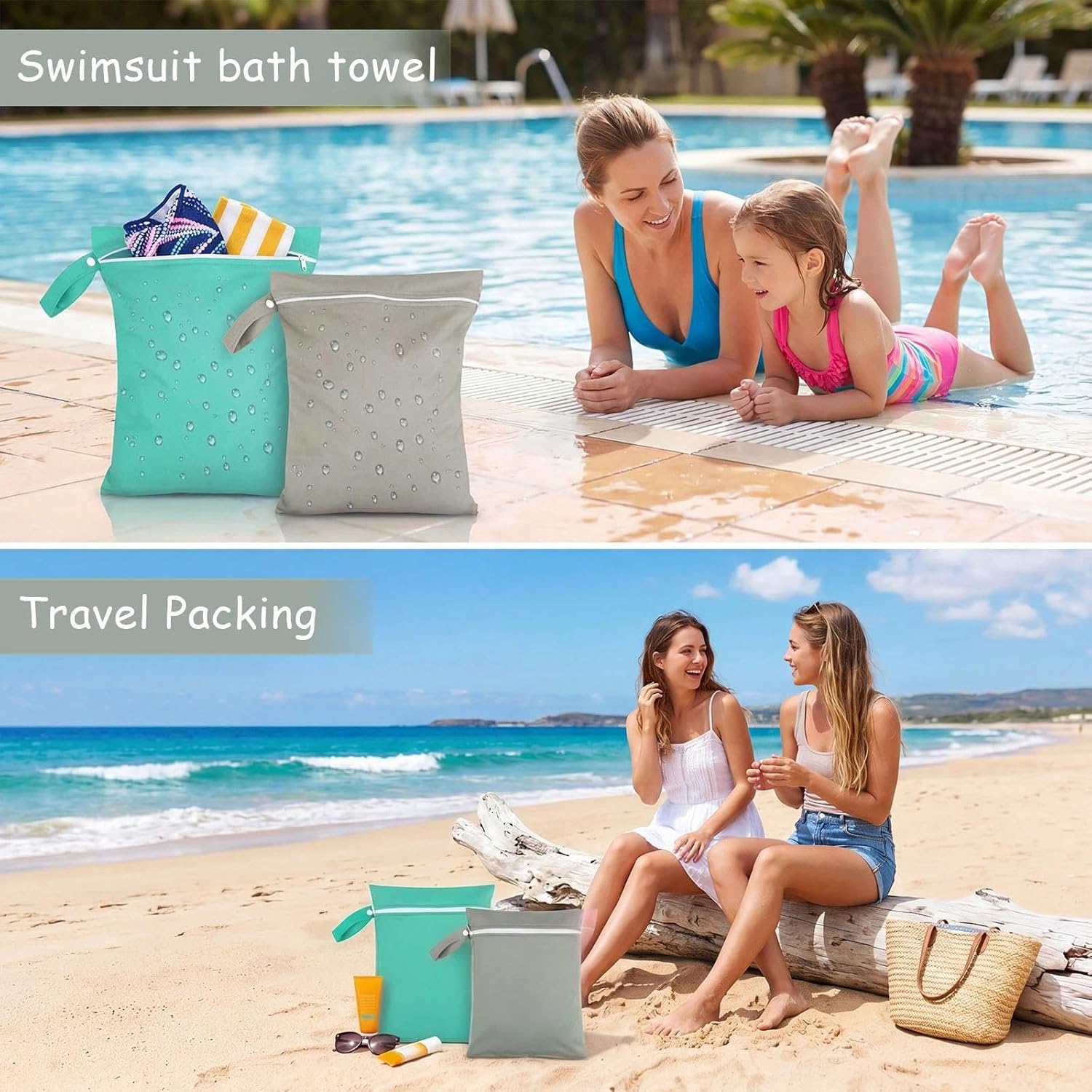 2 Stück Nassbeutel 40 x 30 cm Wetbag Wasserdicht Nasstasche Schwimmsachen mit Reißverschluss Wet Bag Schwimmen Reise Nasssack Beutel für Nasse Badesachen Badeanzüge Strandtücher – Bild 3