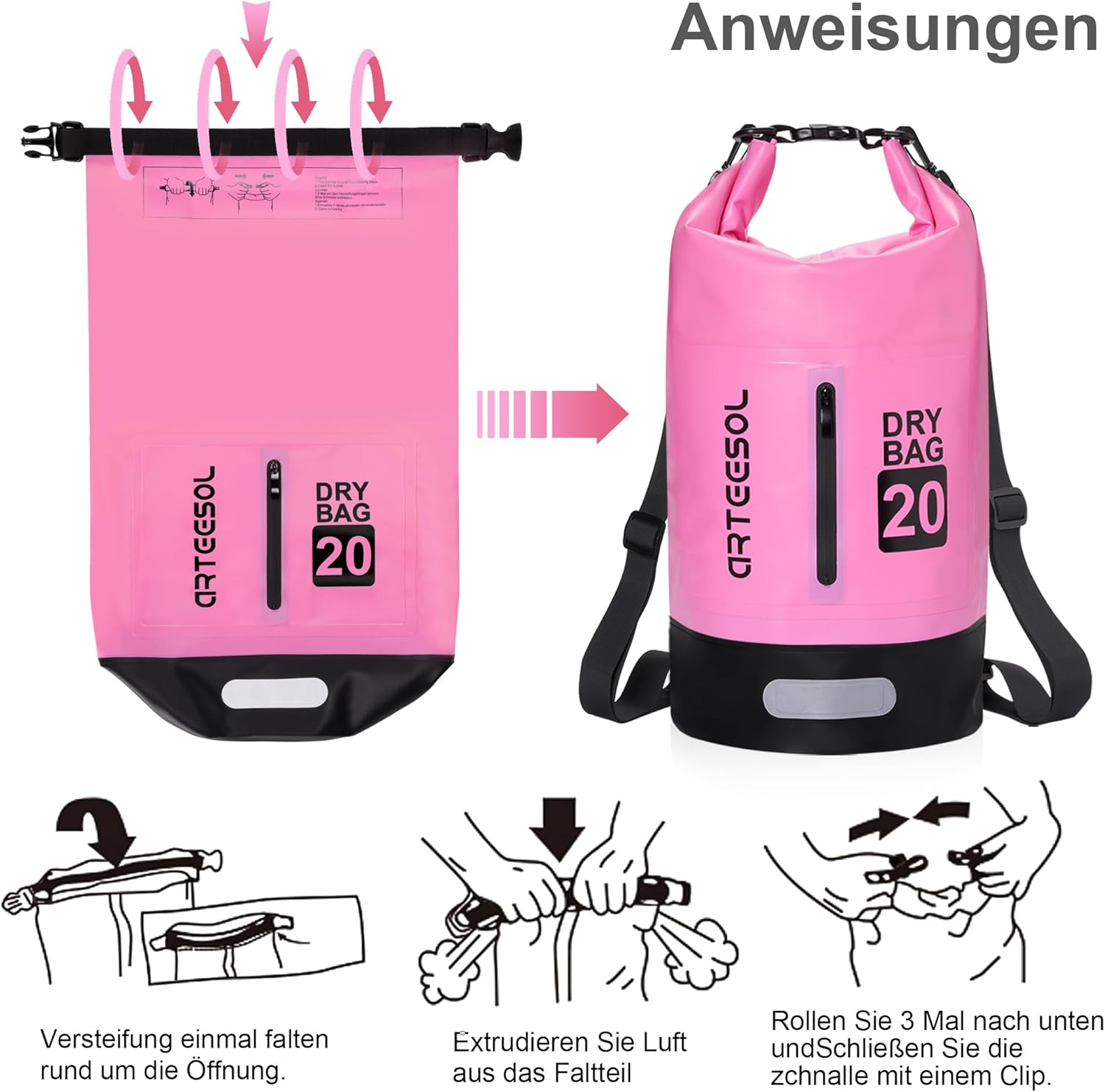 Dry Bag - 5L 10L 20L 30L Waterproof trockener Beutel/Sack wasserdichte Tasche mit Langem justierbarem Bügel für Kayaking Boots-Ausflug Kanu/Fischen/Rafting/Schwimmen/Snowboarding – Bild 2