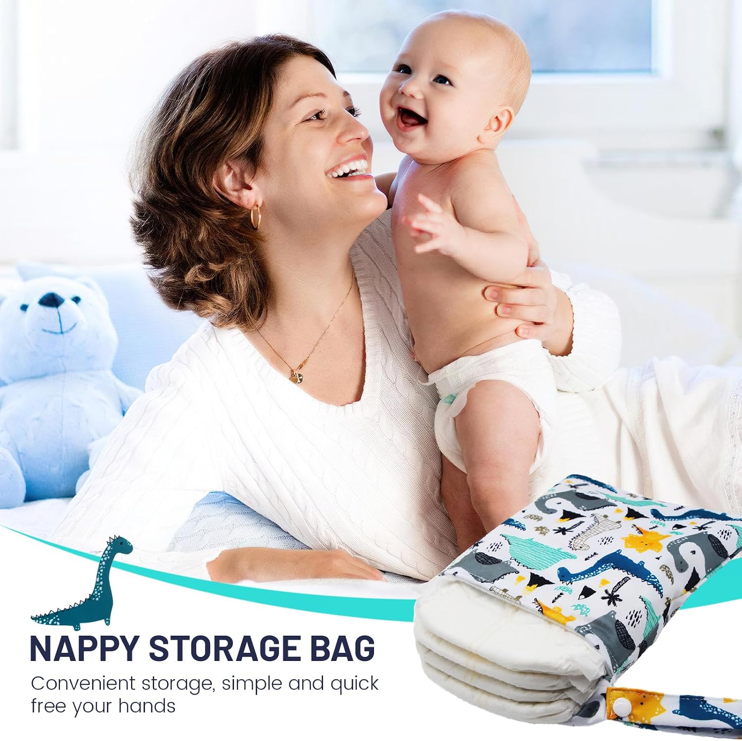 Kindergarten-Nasstasche 2er Set, Wasserdicht, Nassbeutel Kita, Windeltasche Nasstasche, Wetbag Stoffwindeln, Wiederverwendbar Dinosaurier – Bild 5