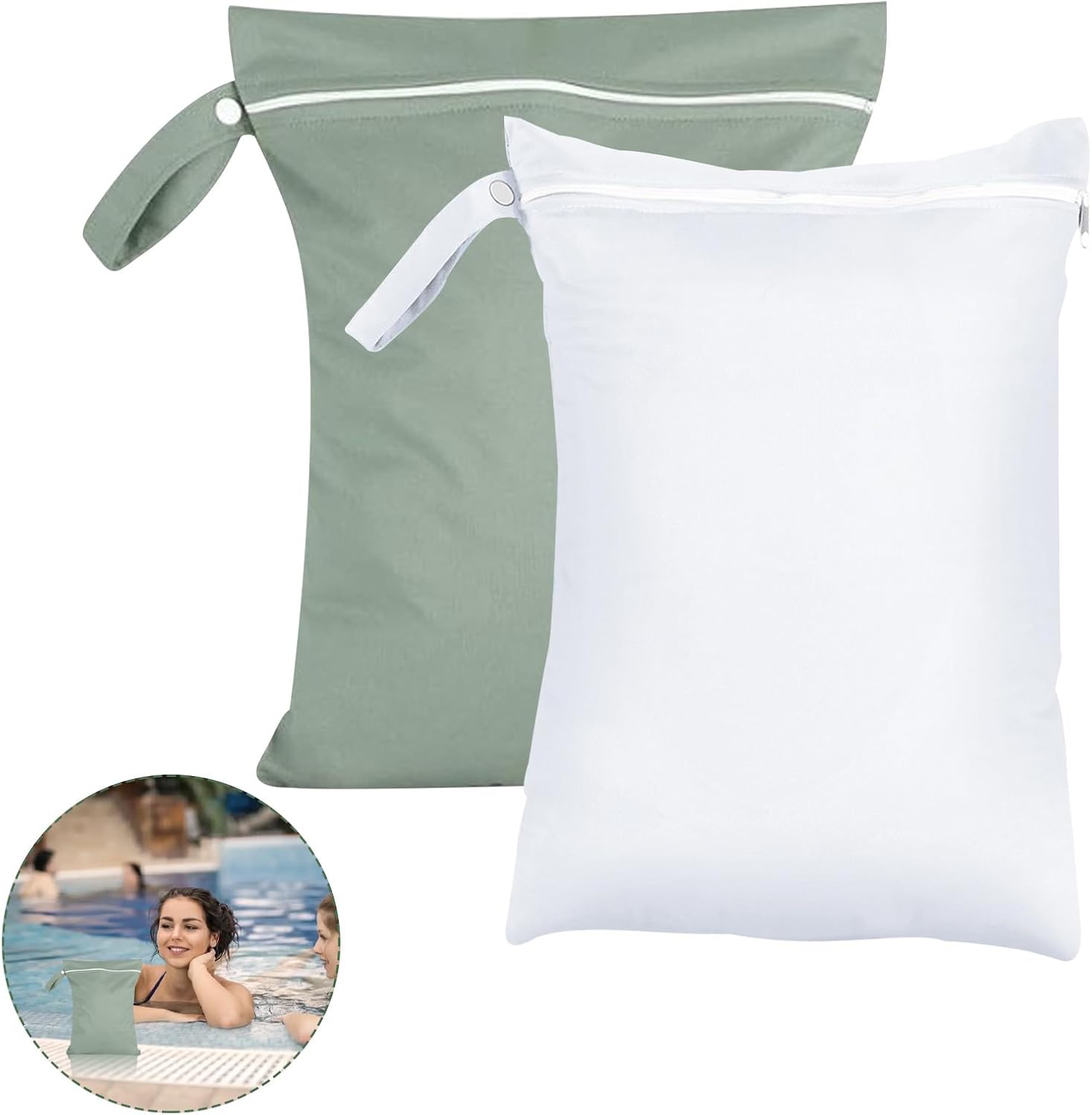 2 Stück Nassbeutel, Wetbag Waschbar Wasserdicht Wäschesack 40 x 30 cm Wiederverwendbarer Reise NasssackKlein Nasstasche Schwimmen mit Griffen und Reißverschlussfür Schmutzige Strandtücher Windeln – Bild 2