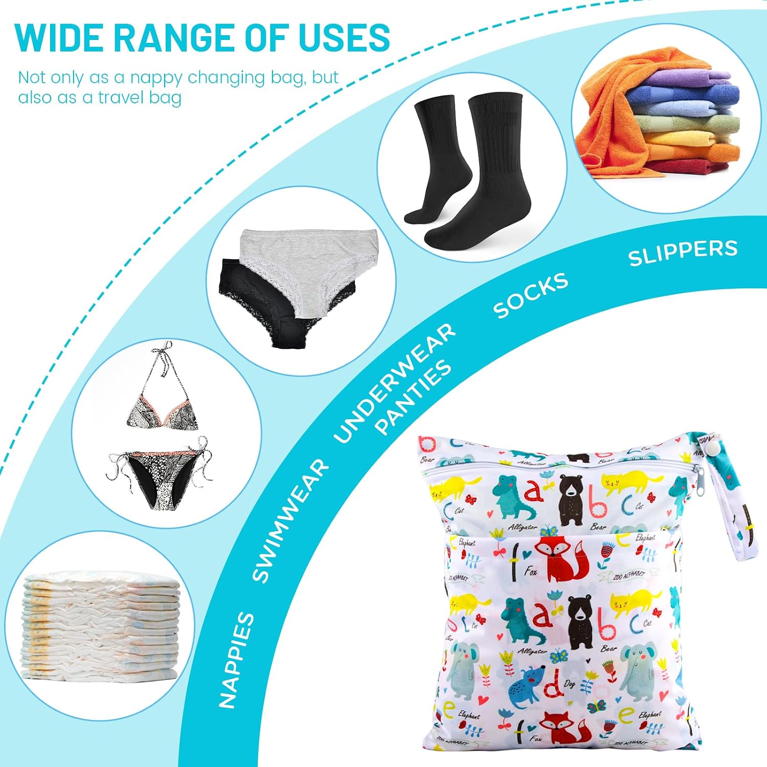 Nasstasche Kindergarten, Wetbag Kindergarten 2er Set, Wäschebeutel Kita Wasserdicht, Nassbeutel Waschbar, Windeltasche Nasstasche, Wetbag Stoffwindeln, Nasstaschen Wiederverwendbar, Zoo – Bild 6