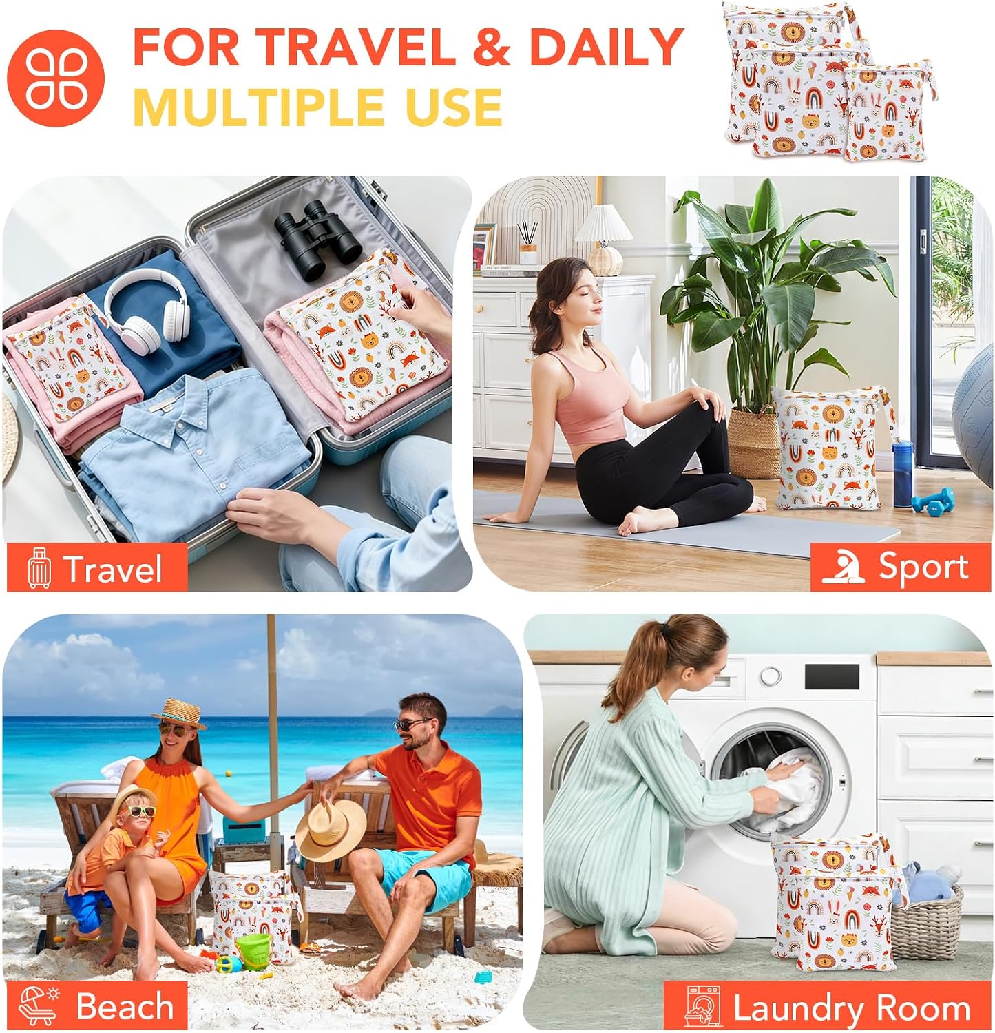 Yoassi 3 Stück Nassbeutel, Wäschebeutel Reise, Wetbag Nasstasche Wäschesack, Wiederverwendbarer Nasssack mit Reißverschluss, faltbarer Schmutzwäschebeutel Windeltasche für Badeanzüge – Bild 5