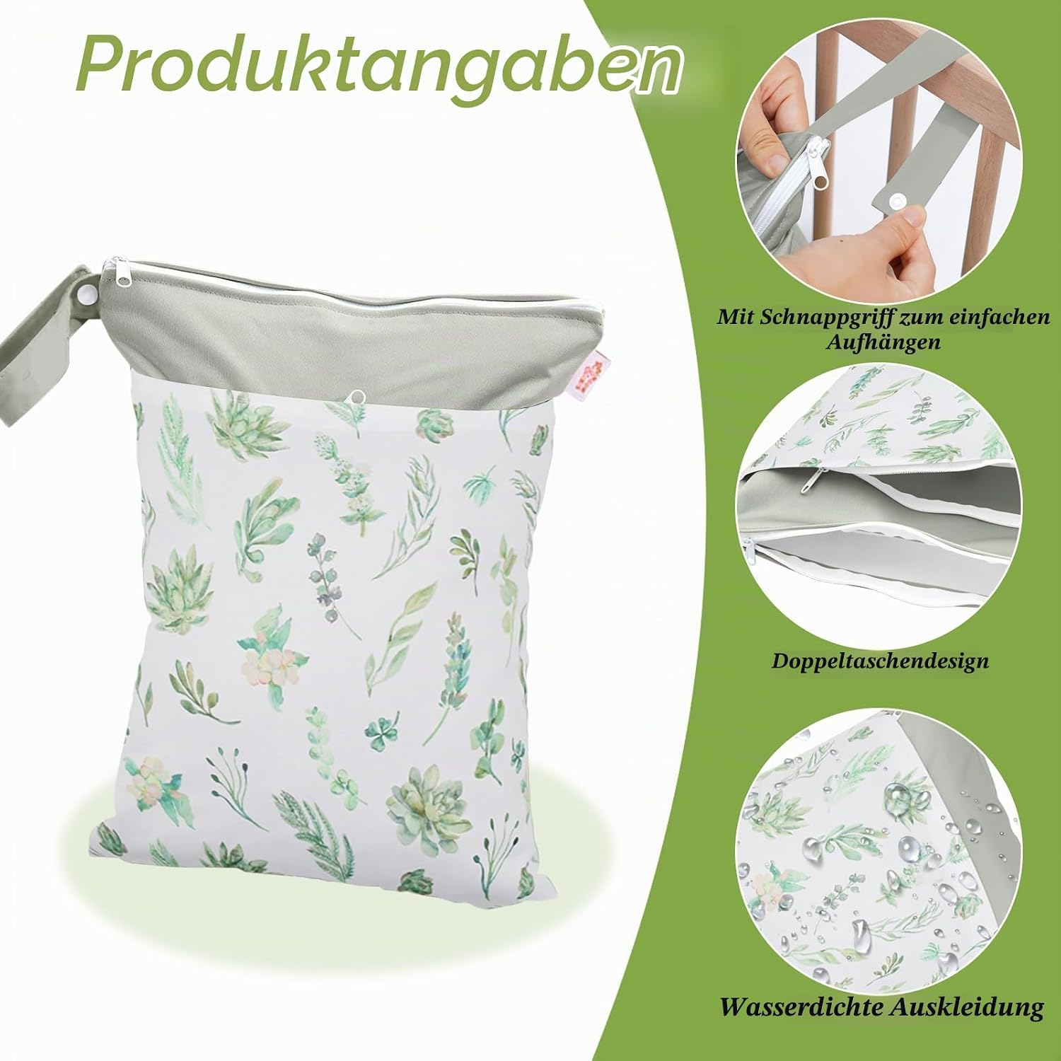 Simsky Nassbeutel 40x30 cm | Doppelwandiger, Wasserdichter Wetbag mit Reißverschluss | Wiederverwendbar für Feuchte Wäsche, Schwimmzeug, Babywindeln & als Reisebeutel – Bild 3
