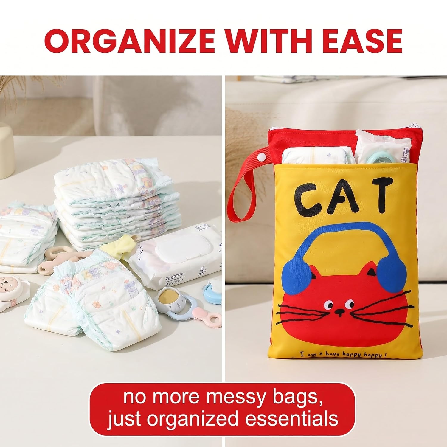 2er Set Windeltaschen für Unterwegs - Geschenke für Werdende Mütter & Schwangere - Mama Kram Baby Kram Tasche Wasserdicht - Wetbag 24x35cm mit Katze & Hund Muster für Babyparty & Geburt – Bild 3