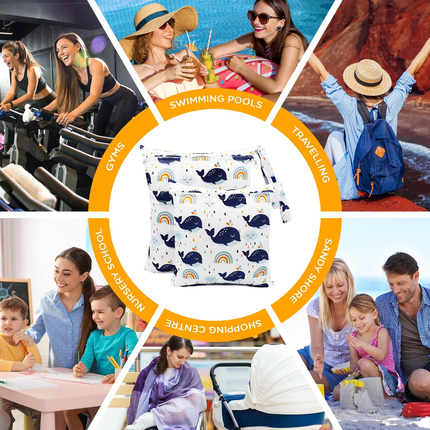 CIYIN Wetbag, 3 Stück Wickeltasche, Nasstasche, Wet Bag Kindergarten, Nassbeutel Schwimmen, Wasserdicht Waschbar, für Kleinkind Windeln Reisen Strand Pool Gym – Bild 6