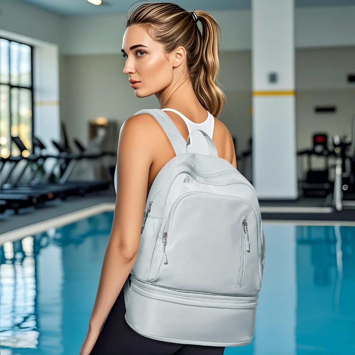 Gym Rucksack damen Sportrucksack mit Schuhfach und Nasstasche,Wasserdichter Freizeitrucksack Sportrucksack Sporttasche für Schwimmen Yoga,Handgepäckrucksack Reise-Laptop-Rucksack,Hellblau – Bild 2